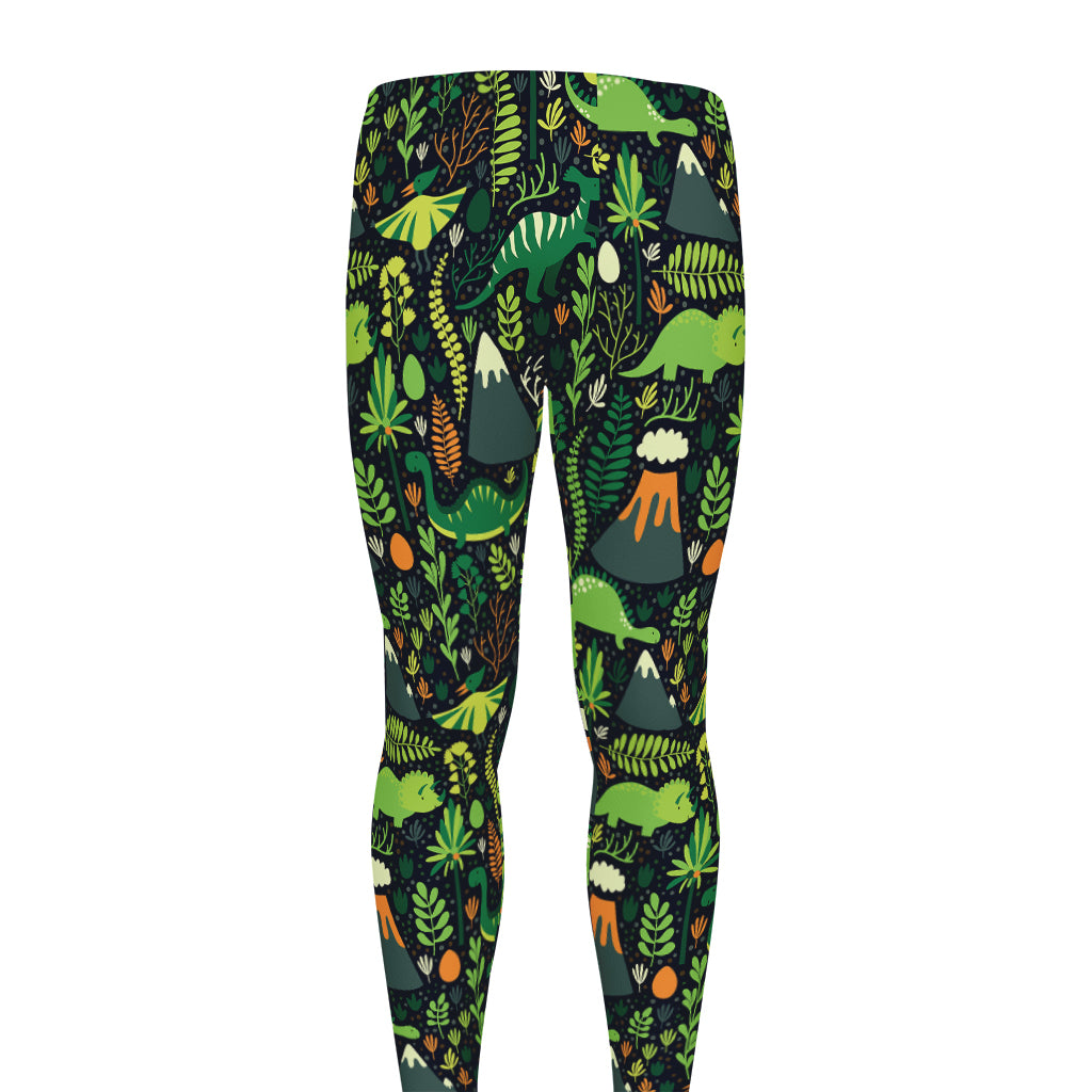 Cute Dinosaur And Floral Pattern Print Men's leggings