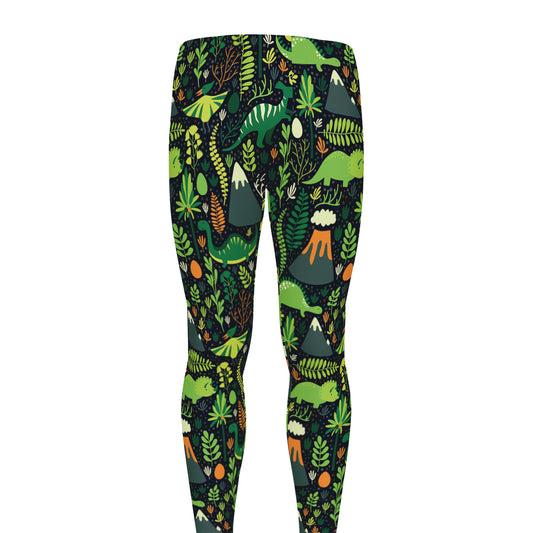 Cute Dinosaur And Floral Pattern Print Men's leggings