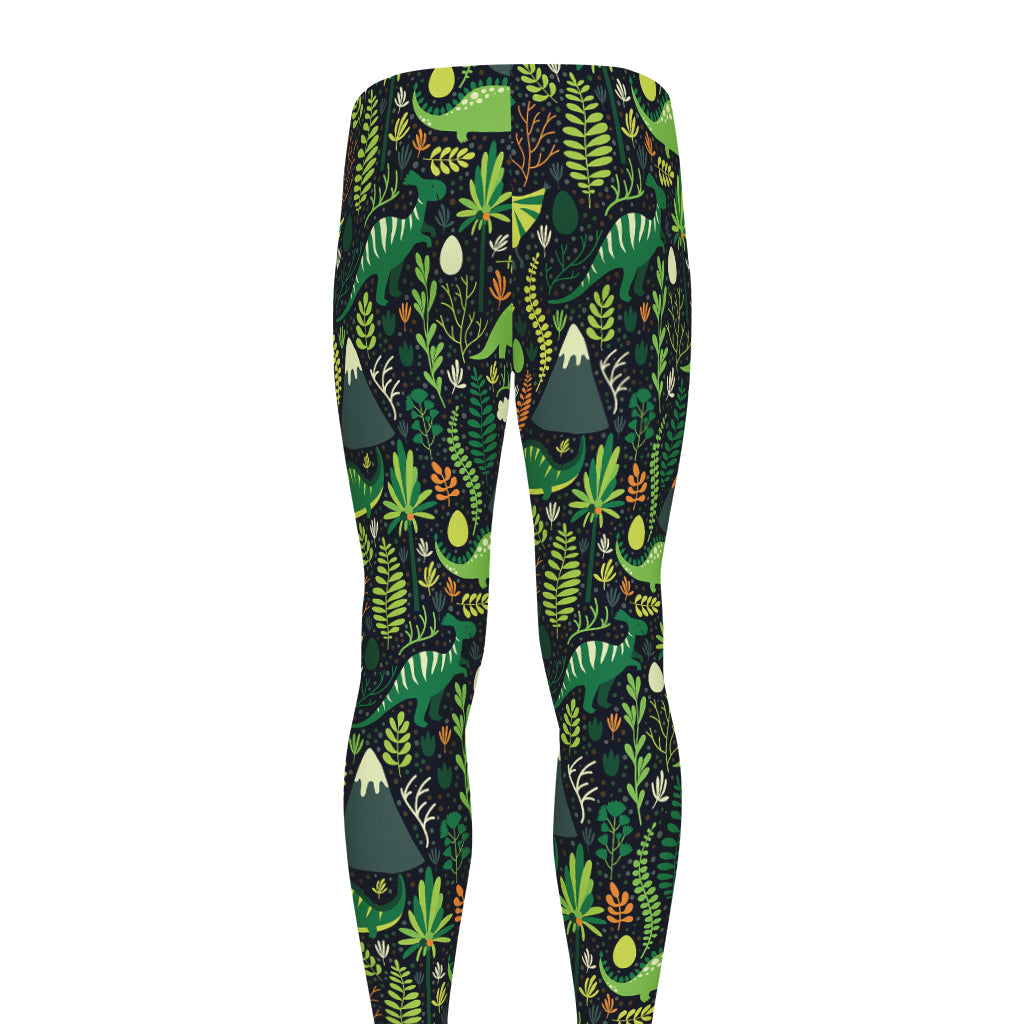 Cute Dinosaur And Floral Pattern Print Men's leggings