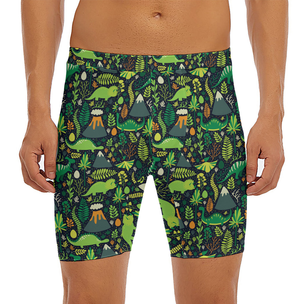 Cute Dinosaur And Floral Pattern Print Men's Long Boxer Briefs
