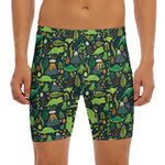 Cute Dinosaur And Floral Pattern Print Men's Long Boxer Briefs