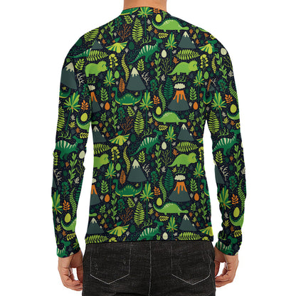 Cute Dinosaur And Floral Pattern Print Men's Long Sleeve Rash Guard
