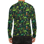 Cute Dinosaur And Floral Pattern Print Men's Long Sleeve Rash Guard
