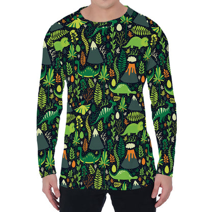 Cute Dinosaur And Floral Pattern Print Men's Long Sleeve T-Shirt