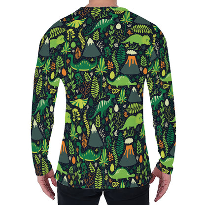 Cute Dinosaur And Floral Pattern Print Men's Long Sleeve T-Shirt