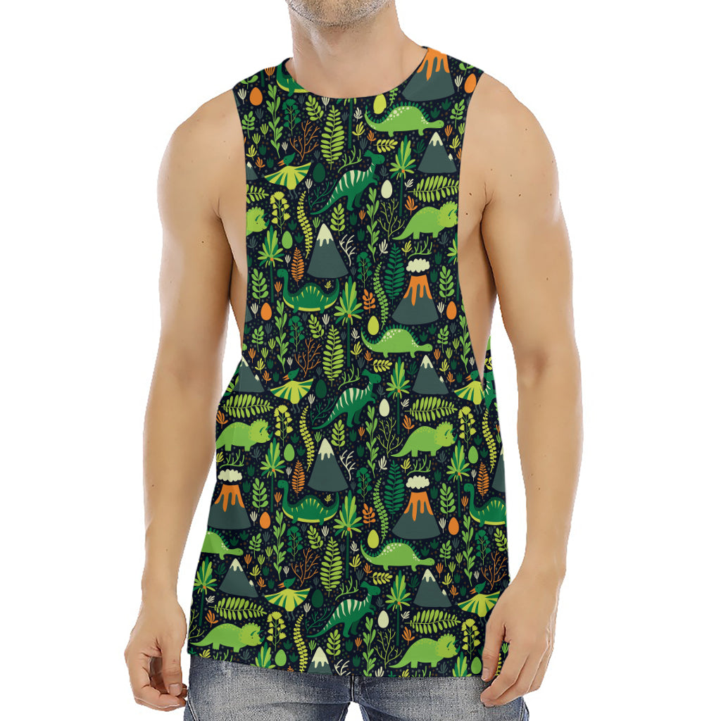 Cute Dinosaur And Floral Pattern Print Men's Muscle Tank Top