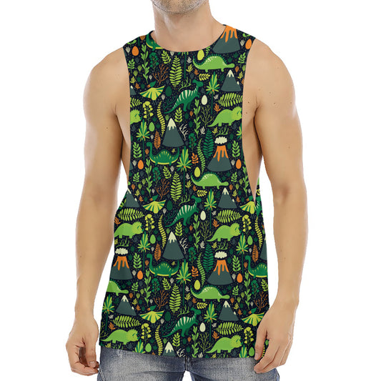 Cute Dinosaur And Floral Pattern Print Men's Muscle Tank Top