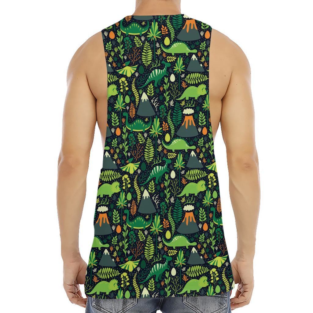 Cute Dinosaur And Floral Pattern Print Men's Muscle Tank Top