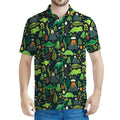 Cute Dinosaur And Floral Pattern Print Men's Polo Shirt
