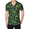 Cute Dinosaur And Floral Pattern Print Men's Shirt
