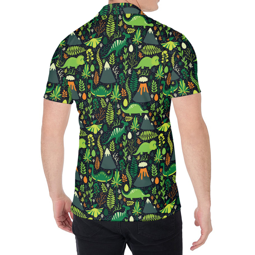 Cute Dinosaur And Floral Pattern Print Men's Shirt