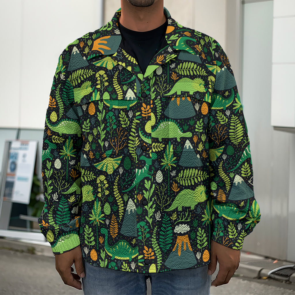 Cute Dinosaur And Floral Pattern Print Men's Shirt Jacket