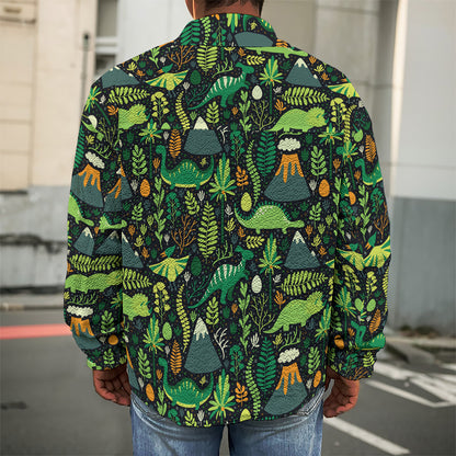 Cute Dinosaur And Floral Pattern Print Men's Shirt Jacket