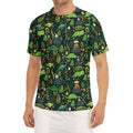 Cute Dinosaur And Floral Pattern Print Men's Short Sleeve Rash Guard
