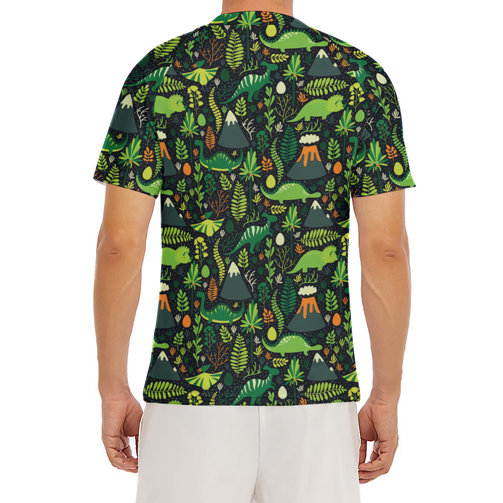 Cute Dinosaur And Floral Pattern Print Men's Short Sleeve Rash Guard