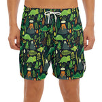 Cute Dinosaur And Floral Pattern Print Men's Split Running Shorts