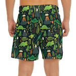 Cute Dinosaur And Floral Pattern Print Men's Split Running Shorts