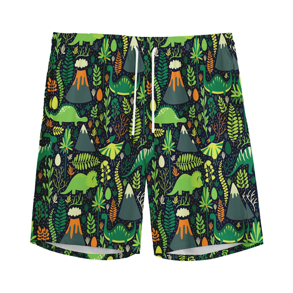 Cute Dinosaur And Floral Pattern Print Men's Sports Shorts