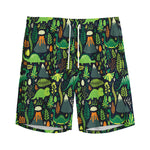 Cute Dinosaur And Floral Pattern Print Men's Sports Shorts