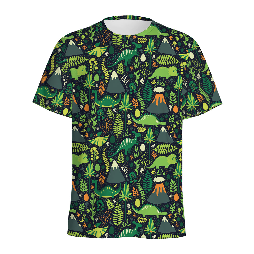 Cute Dinosaur And Floral Pattern Print Men's Sports T-Shirt