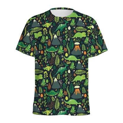 Cute Dinosaur And Floral Pattern Print Men's Sports T-Shirt