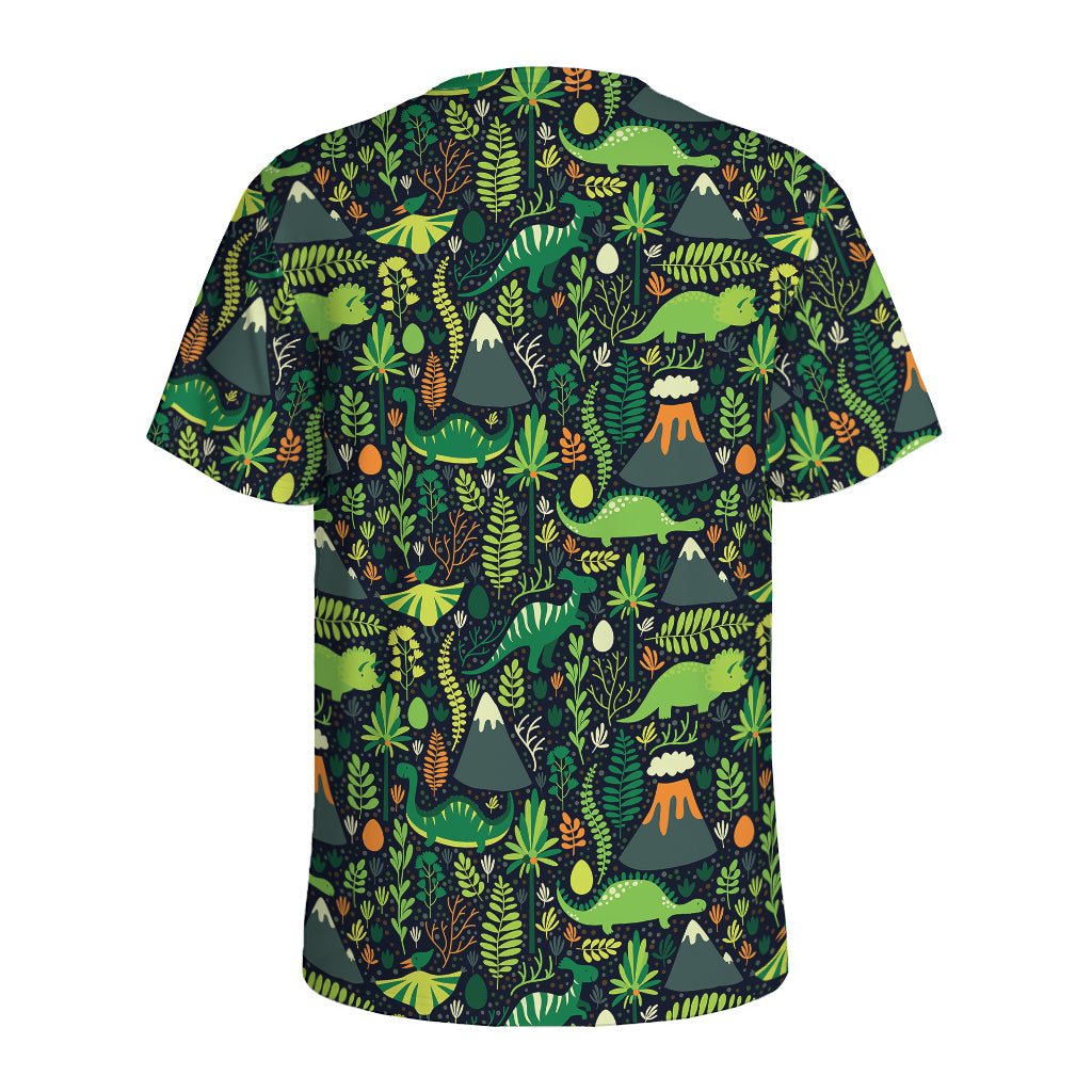 Cute Dinosaur And Floral Pattern Print Men's Sports T-Shirt