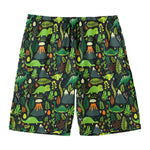 Cute Dinosaur And Floral Pattern Print Men's Swim Trunks