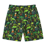 Cute Dinosaur And Floral Pattern Print Men's Swim Trunks