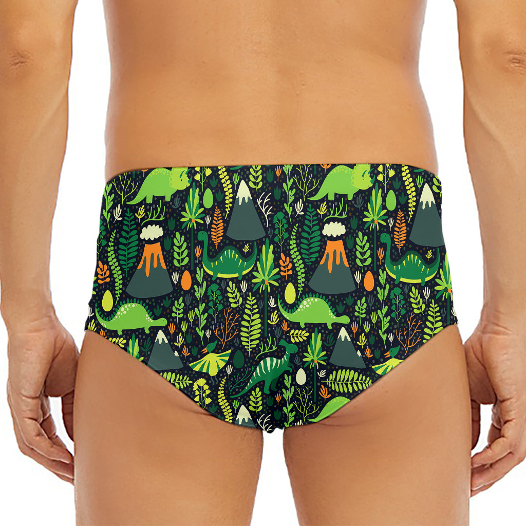 Cute Dinosaur And Floral Pattern Print Men's Triangle Swim Briefs