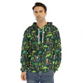 Cute Dinosaur And Floral Pattern Print Men's Velvet Pullover Hoodie