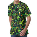 Cute Dinosaur And Floral Pattern Print Men's Velvet T-Shirt