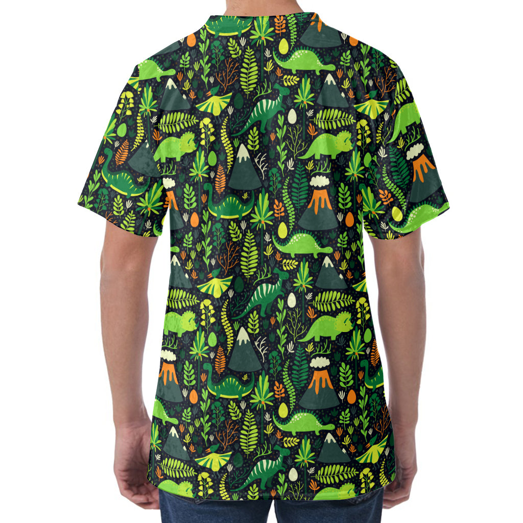 Cute Dinosaur And Floral Pattern Print Men's Velvet T-Shirt