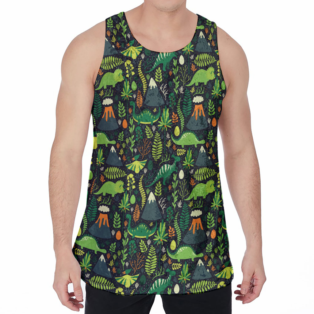 Cute Dinosaur And Floral Pattern Print Men's Velvet Tank Top