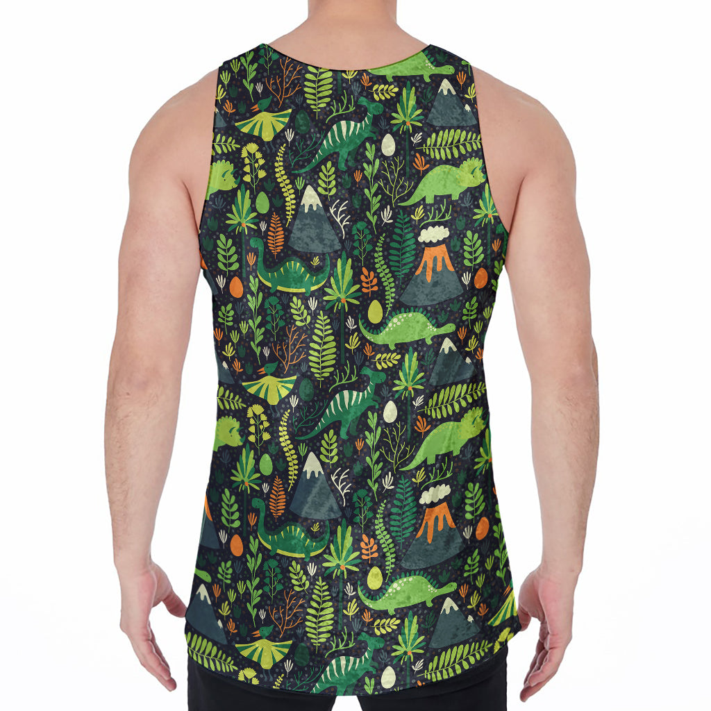 Cute Dinosaur And Floral Pattern Print Men's Velvet Tank Top