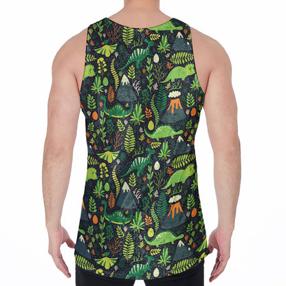Cute Dinosaur And Floral Pattern Print Men's Velvet Tank Top