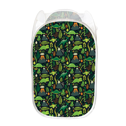 Cute Dinosaur And Floral Pattern Print Mesh Laundry Hamper