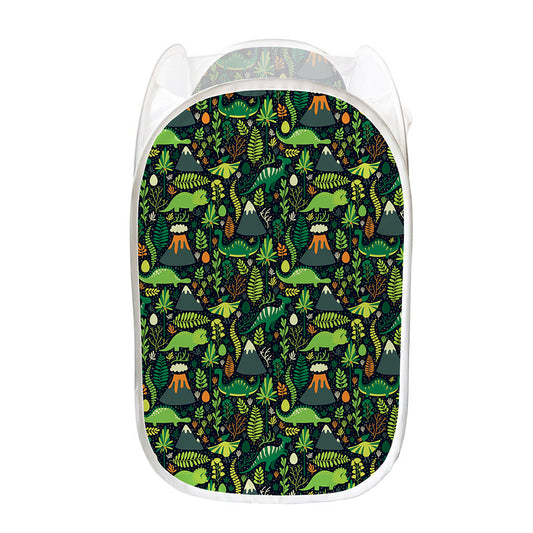Cute Dinosaur And Floral Pattern Print Mesh Laundry Hamper