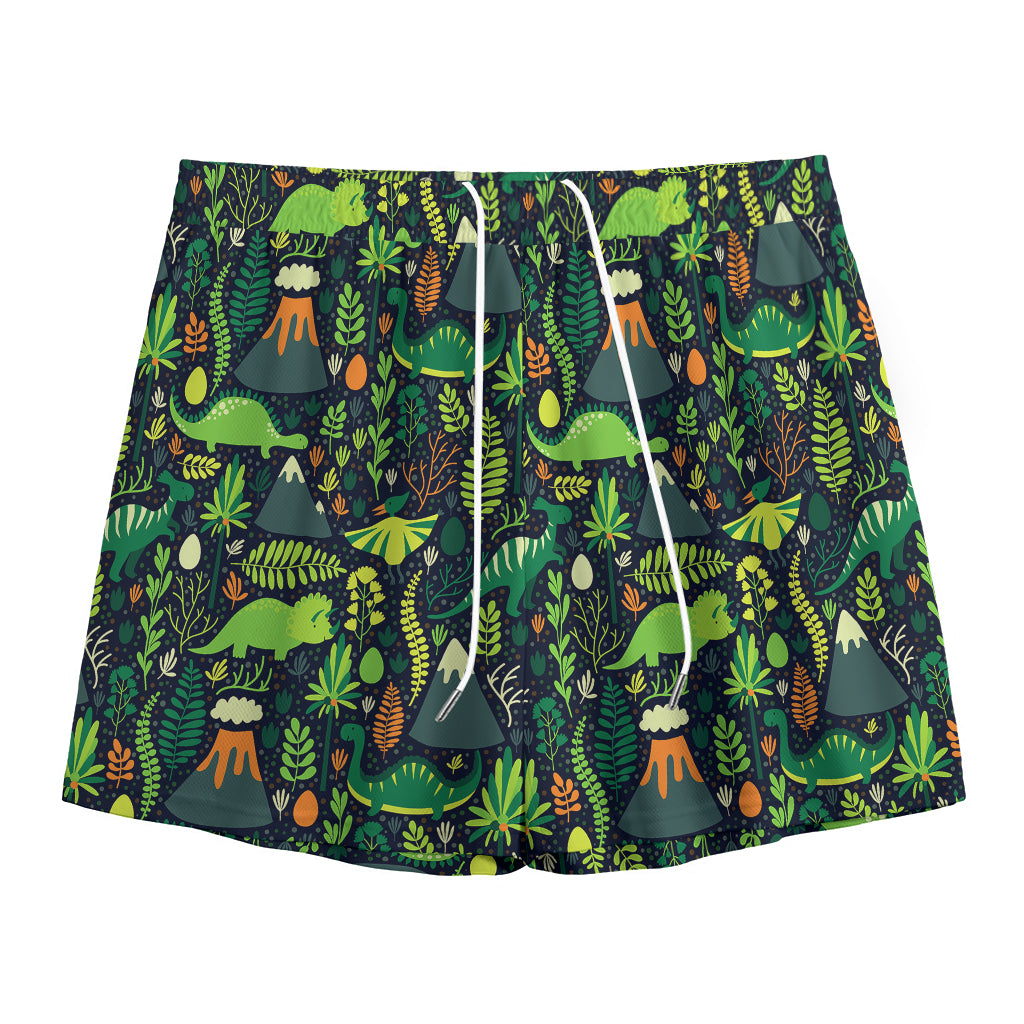 Cute Dinosaur And Floral Pattern Print Mesh Shorts