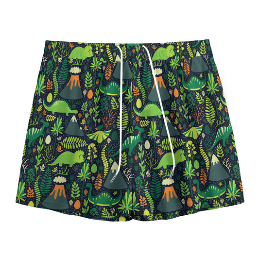 Cute Dinosaur And Floral Pattern Print Mesh Shorts