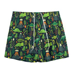 Cute Dinosaur And Floral Pattern Print Mesh Shorts