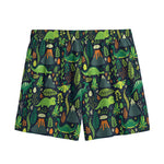 Cute Dinosaur And Floral Pattern Print Mesh Shorts