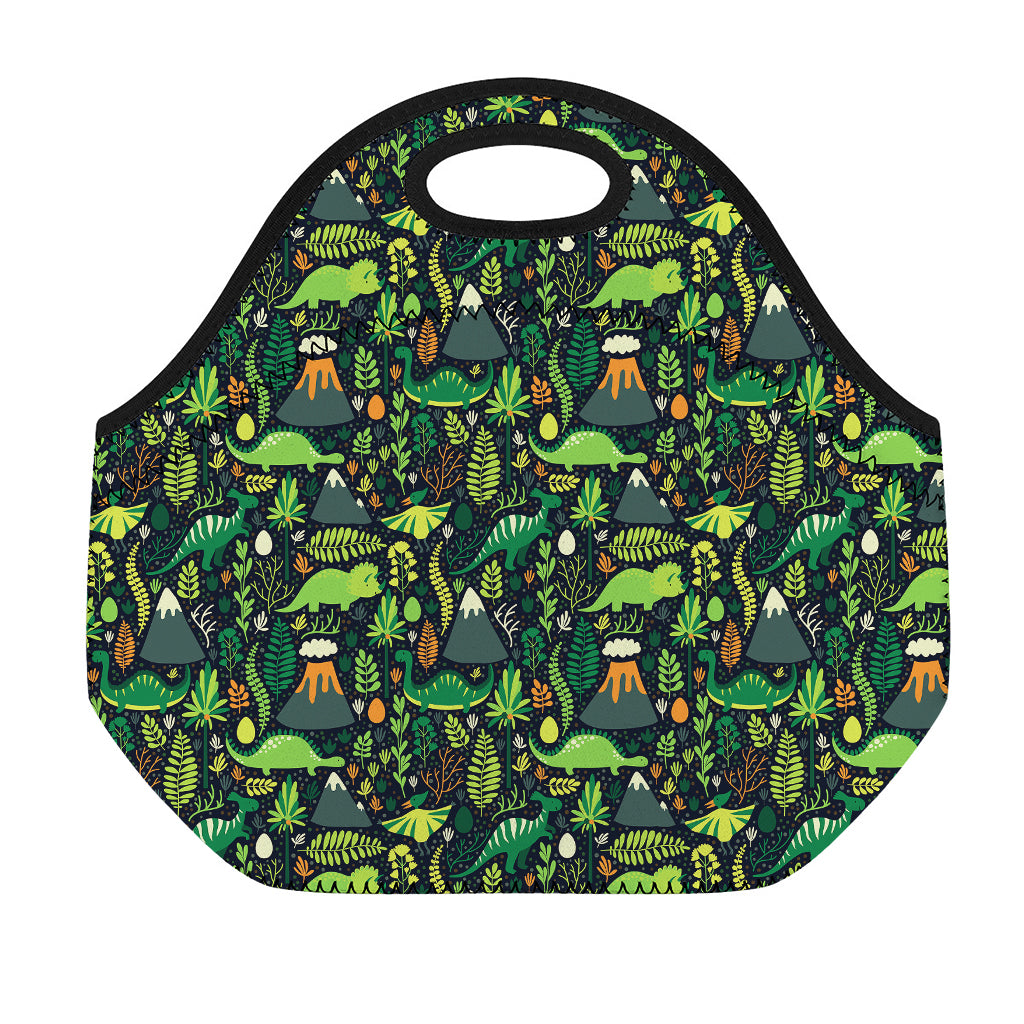 Cute Dinosaur And Floral Pattern Print Neoprene Lunch Bag