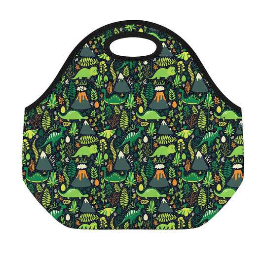 Cute Dinosaur And Floral Pattern Print Neoprene Lunch Bag