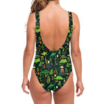 Cute Dinosaur And Floral Pattern Print One Piece Swimsuit