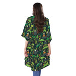 Cute Dinosaur And Floral Pattern Print Open Front Beach Cover Up