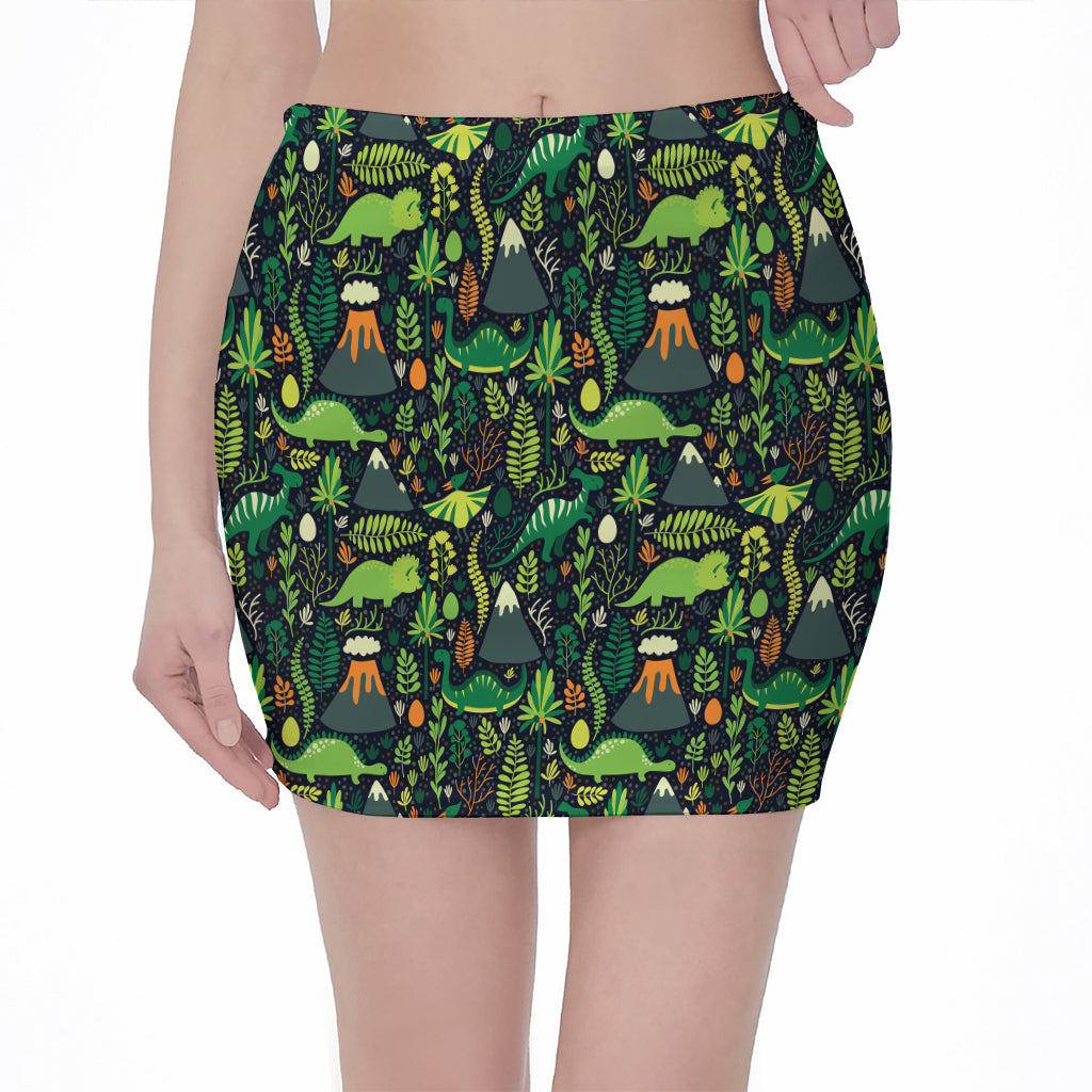 Cute Dinosaur And Floral Pattern Print Pencil Mini Skirt