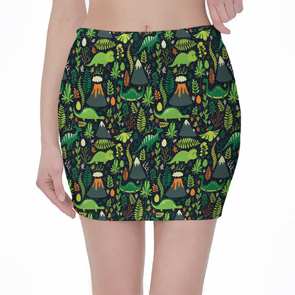 Cute Dinosaur And Floral Pattern Print Pencil Mini Skirt