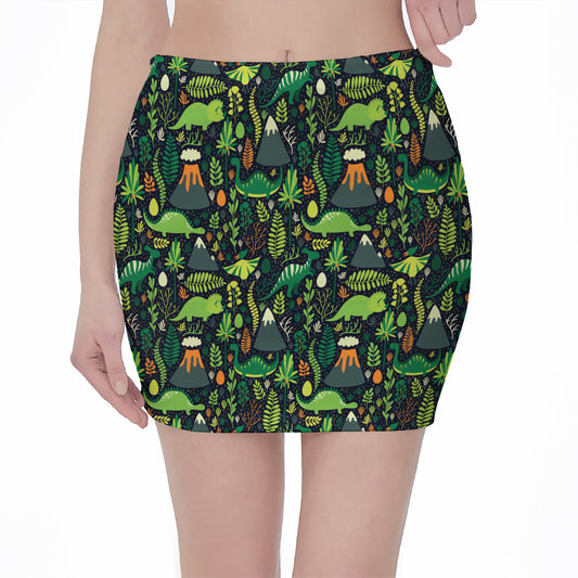 Cute Dinosaur And Floral Pattern Print Pencil Mini Skirt