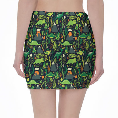 Cute Dinosaur And Floral Pattern Print Pencil Mini Skirt