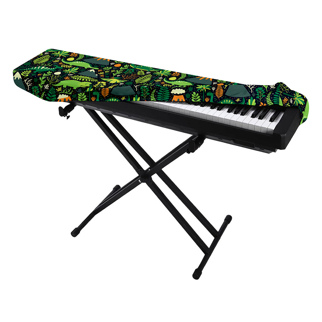 Cute Dinosaur And Floral Pattern Print Piano Keyboard Cover